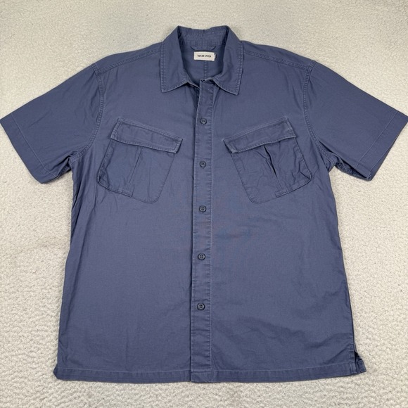 TAYLOR STITCH JUNGLE SHIRT Men's 46 Organic Cotton‎ Utility Button Up Ocean Blue